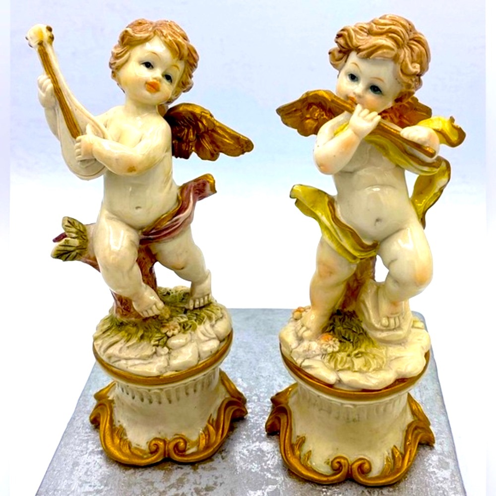 Vintage Hand Painted Fontanini Style Hollywood Regency Cherubs/Angels Figurines